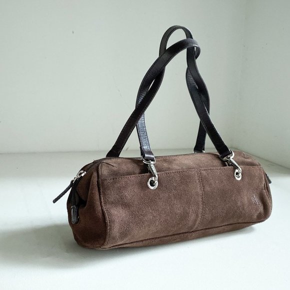 Lauren Ralph Lauren Handbags - Vintage Lauren Ralph Lauren 00' Small Brown Suede Barrel Shaped Shoulder Bag